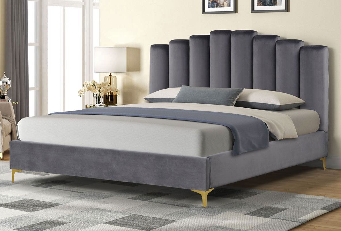 Nadia Grey Velvet Platform Bed