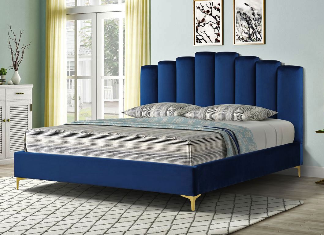 Nadia Blue Velvet Bed Gold Legs