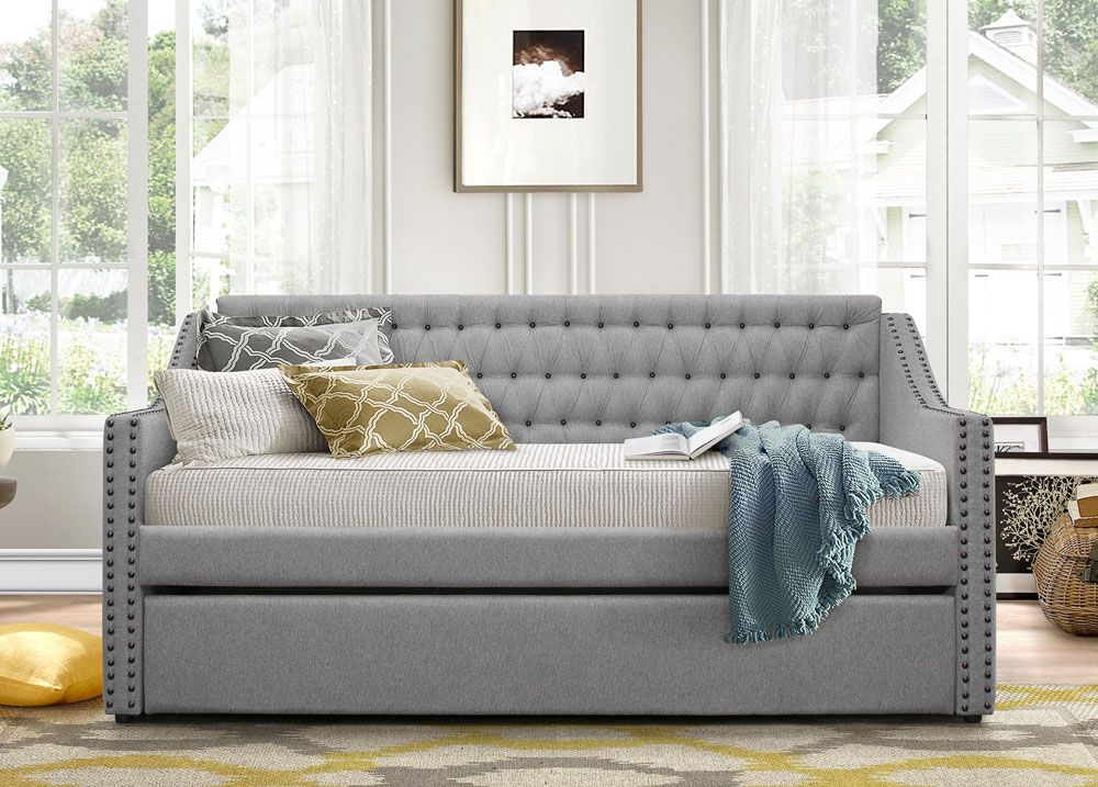 Nadine Grey Tufted Fabric Day Bed Set