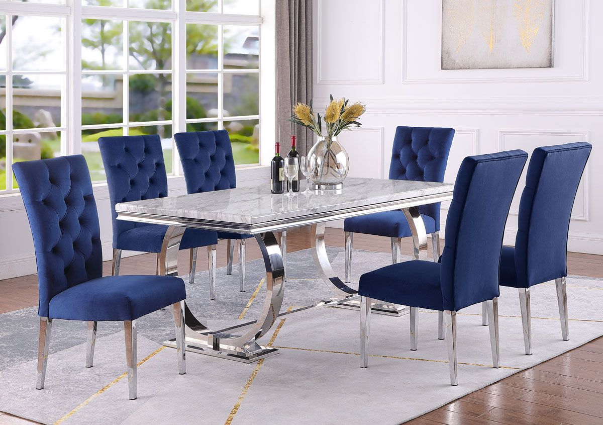 Naple Modern Dining Table With Blue Chairs