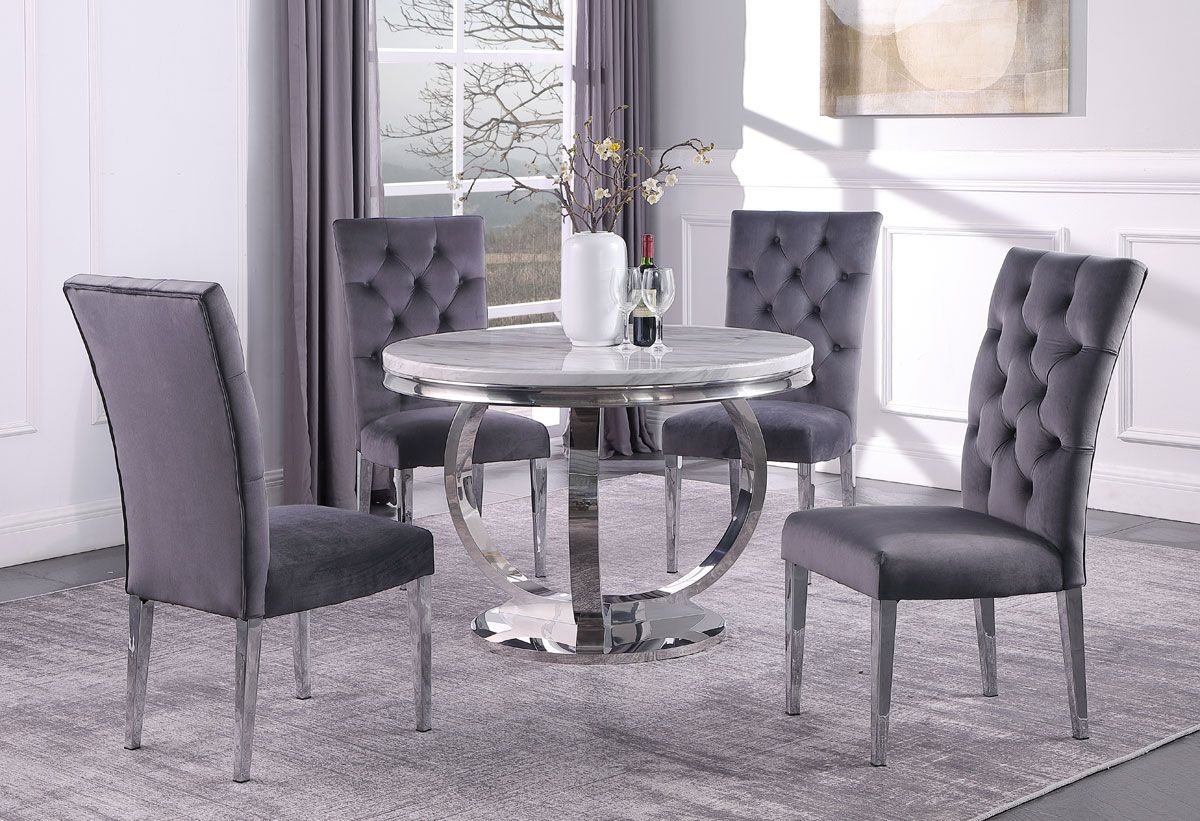 Naple Round Faux Marble Dining Table Grey Chairs