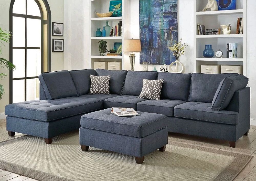 Spencer Blue Fabric Sectional Sofa