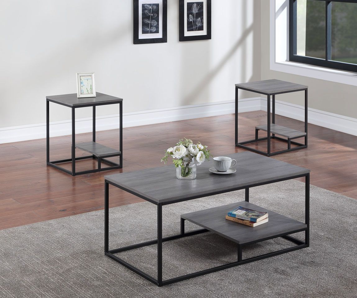 Naveen coffee table set with two end tables displayed in living room setting