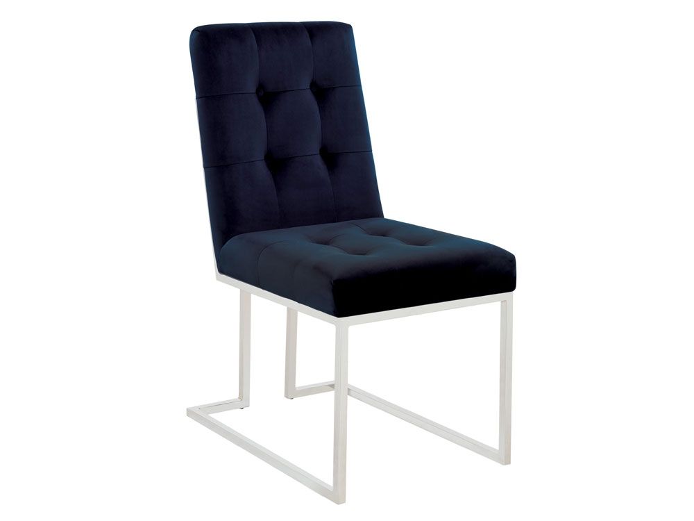 Akiko Ink Blue Velvet Chair Chrome Frame