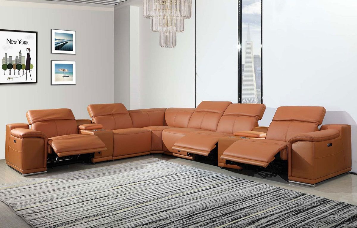 Nieves Camel Sectional With Two Consoles