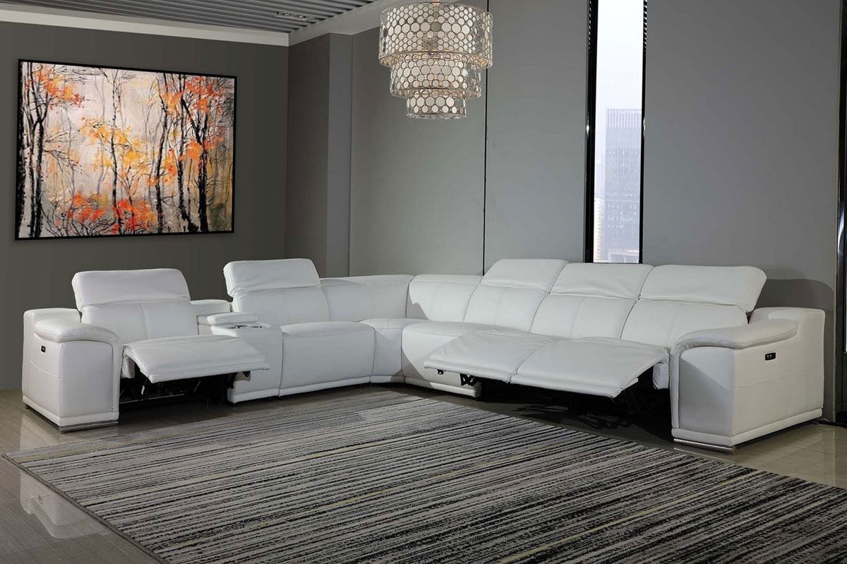 Nieves White Leather 5-Seater Sectional
