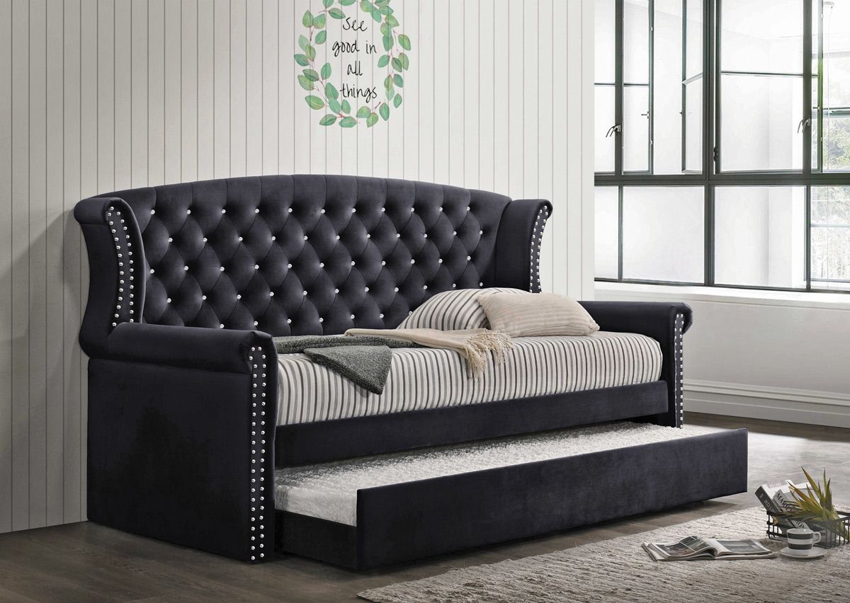 New York Black Velvet Daybed With Trundle