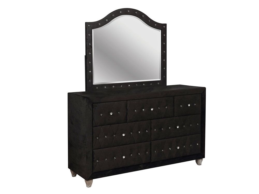 New Black Velvet Dresser With Mirror