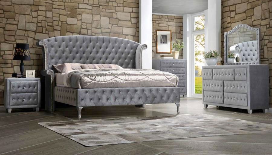 New York Grey Velvet Upholstered Bed