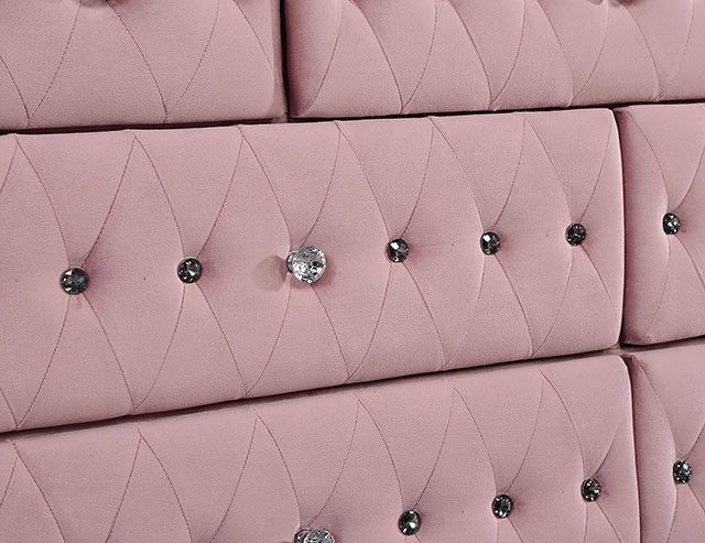New York Pink Velvet Crystal Tufted Dresser