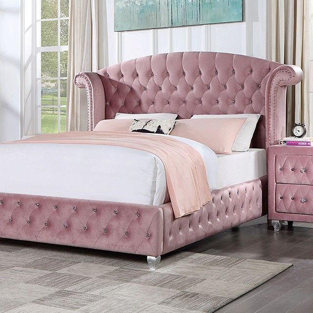 New York Pink Velvet Bed