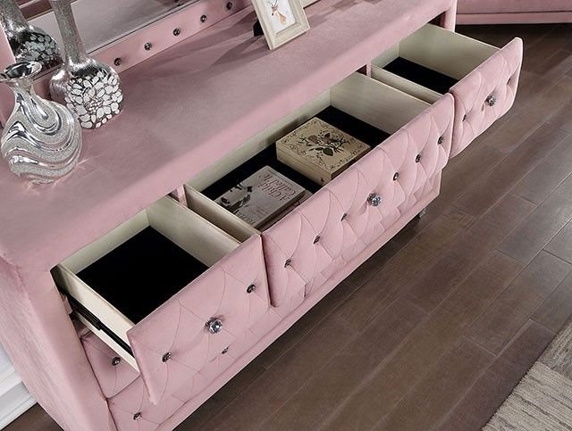 New York Pink Velvet Dresser Drawers