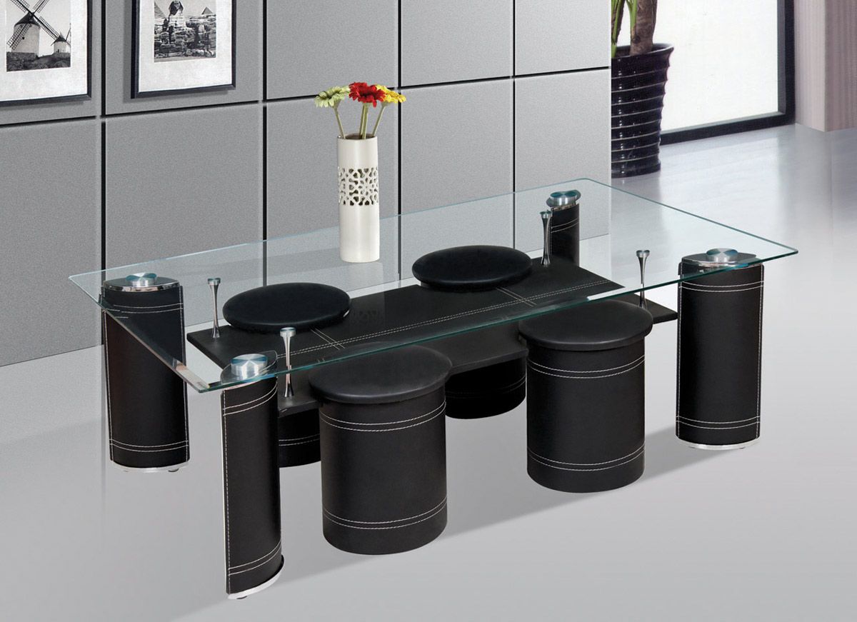 Nia Black Coffee Table With Stools