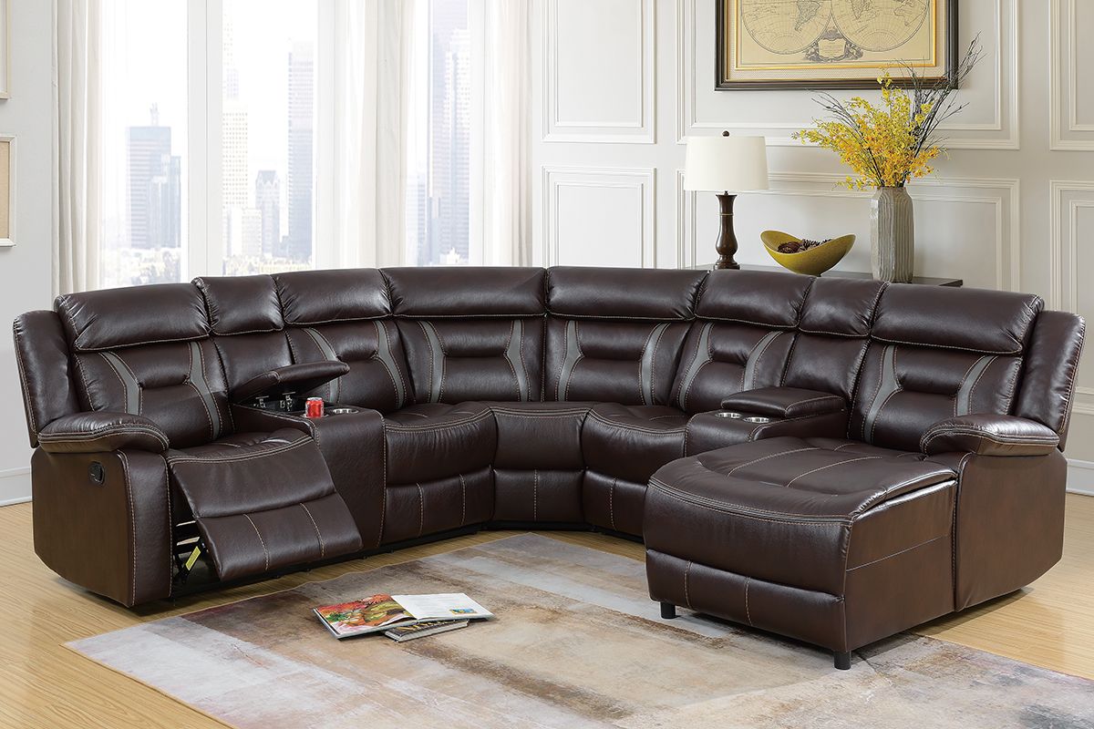 Nicole Espresso Leather Recliner Sectional