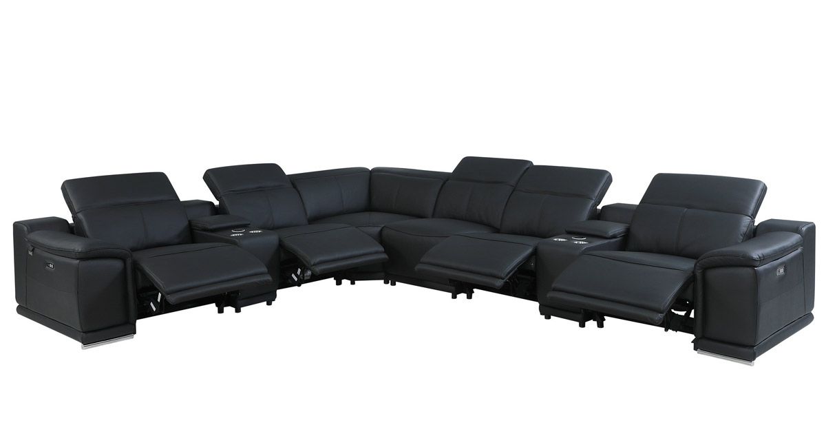 Nieves Black 5-seater Recliner Sectional With 2 Consoles