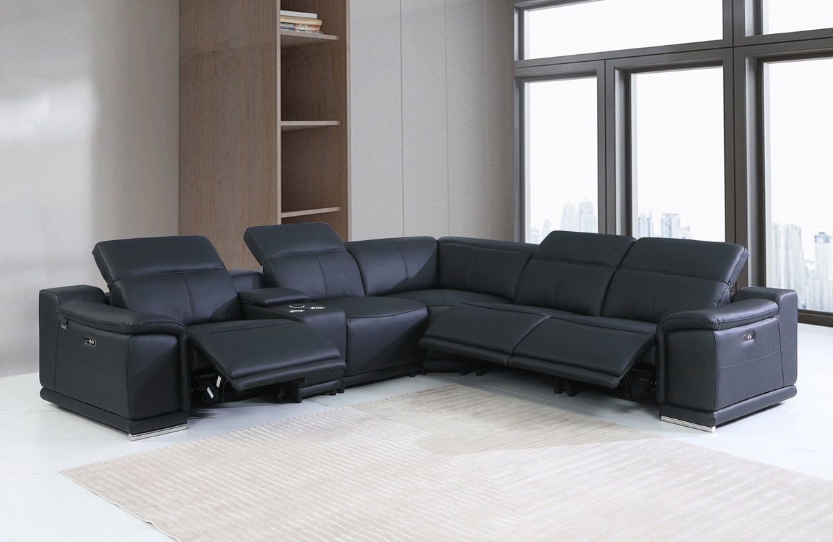 Nieves Black Italian Leather Power Recliner Sectional