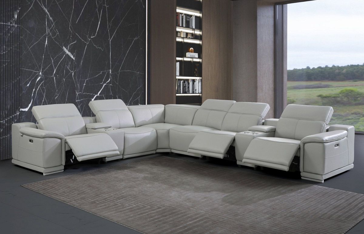 Nieves Light Grey 5-Seater Recliner Sectional With 2 Consoles