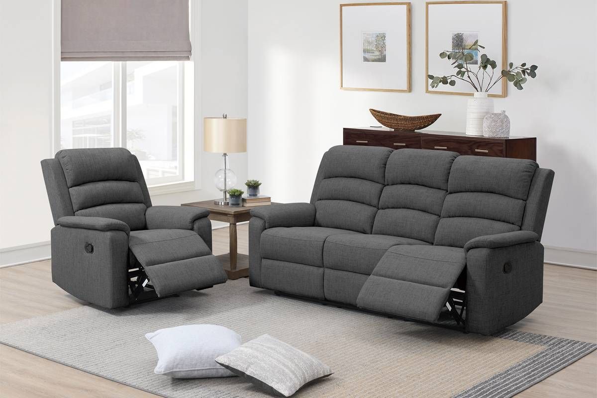 Noland Grey Fabric Recliner Sofa Set