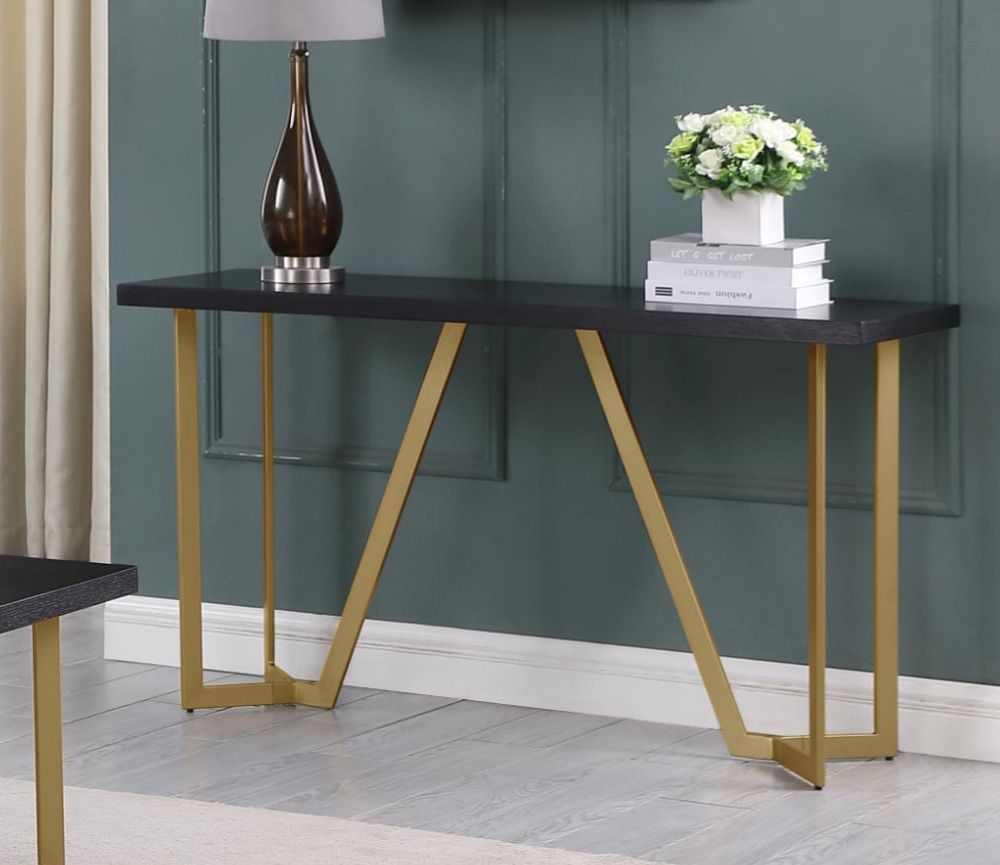 Odin Black Sofa Table With Gold Legs