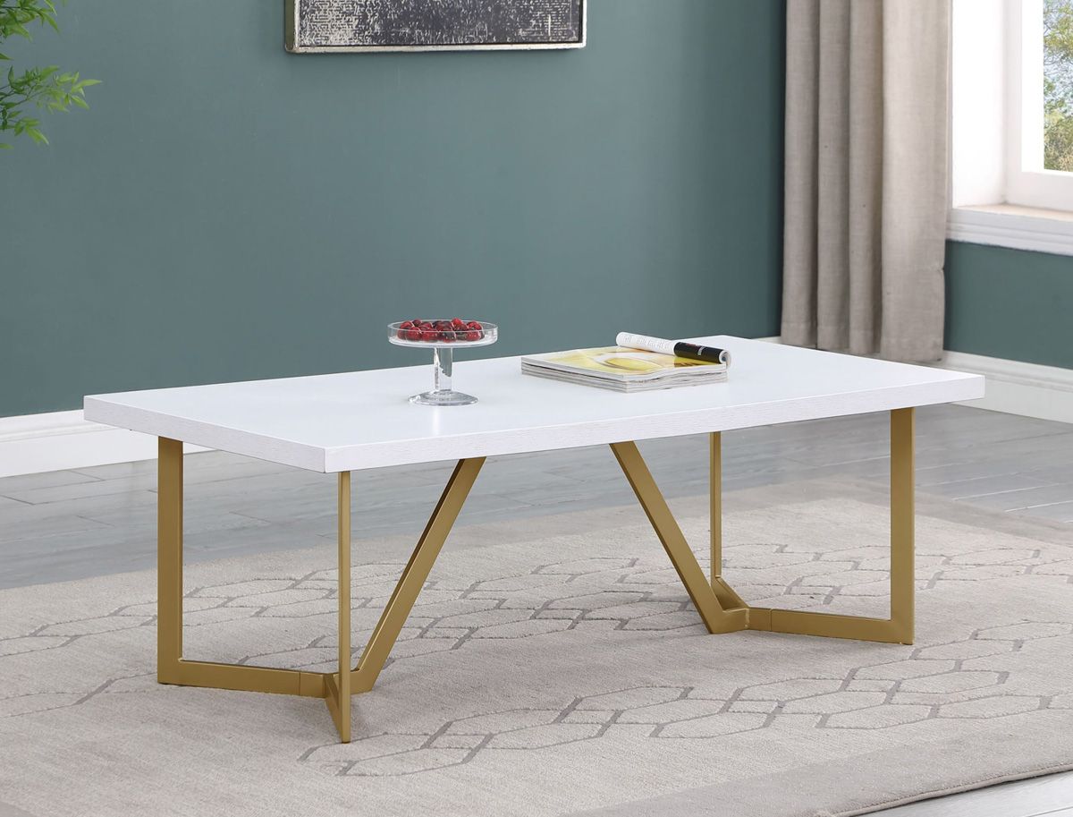 Odin White Top Coffee Table With Gold Legs