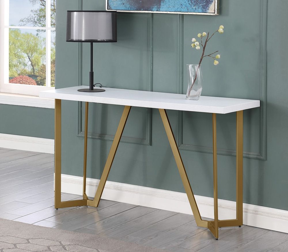 Odin White Top Sofa Table With Gold Legs