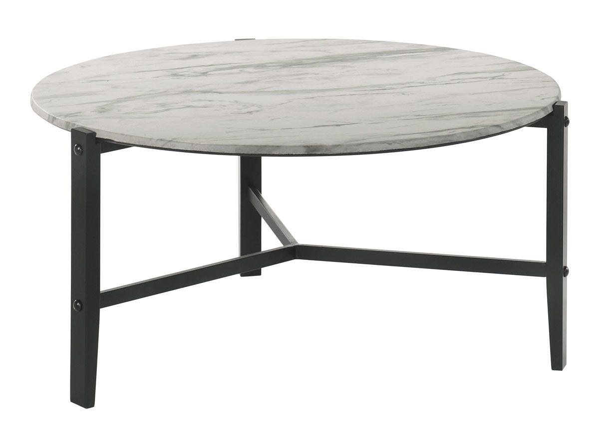 Ofelia Round Faux Marble Top Coffee Table With Black Base