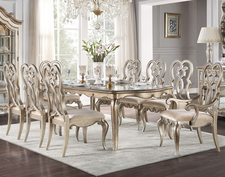 Oleta Champagne Finish Dining Table Set