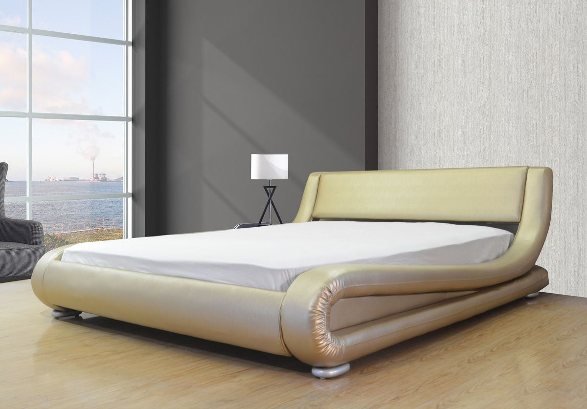 Oliver Gold Leather Platform Bed