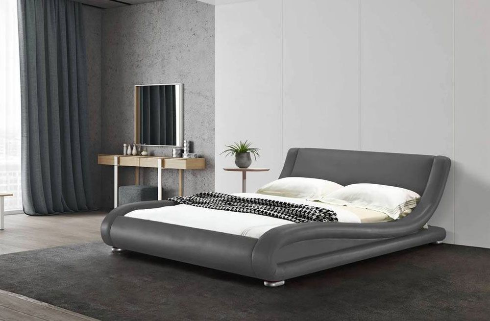 Oliver Grey Leather Low Profile Bed