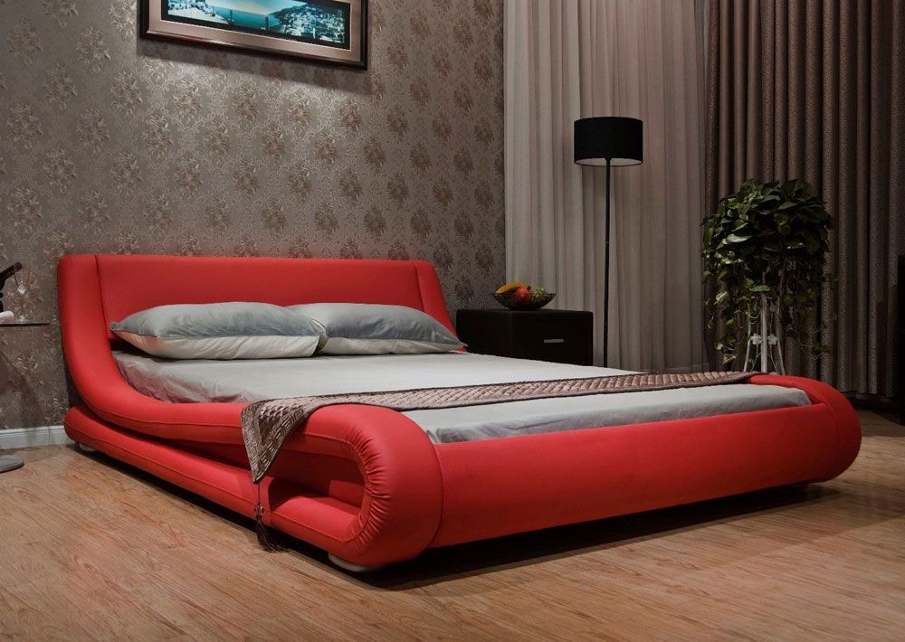 Oliver Red Leather Modern Platform Bed