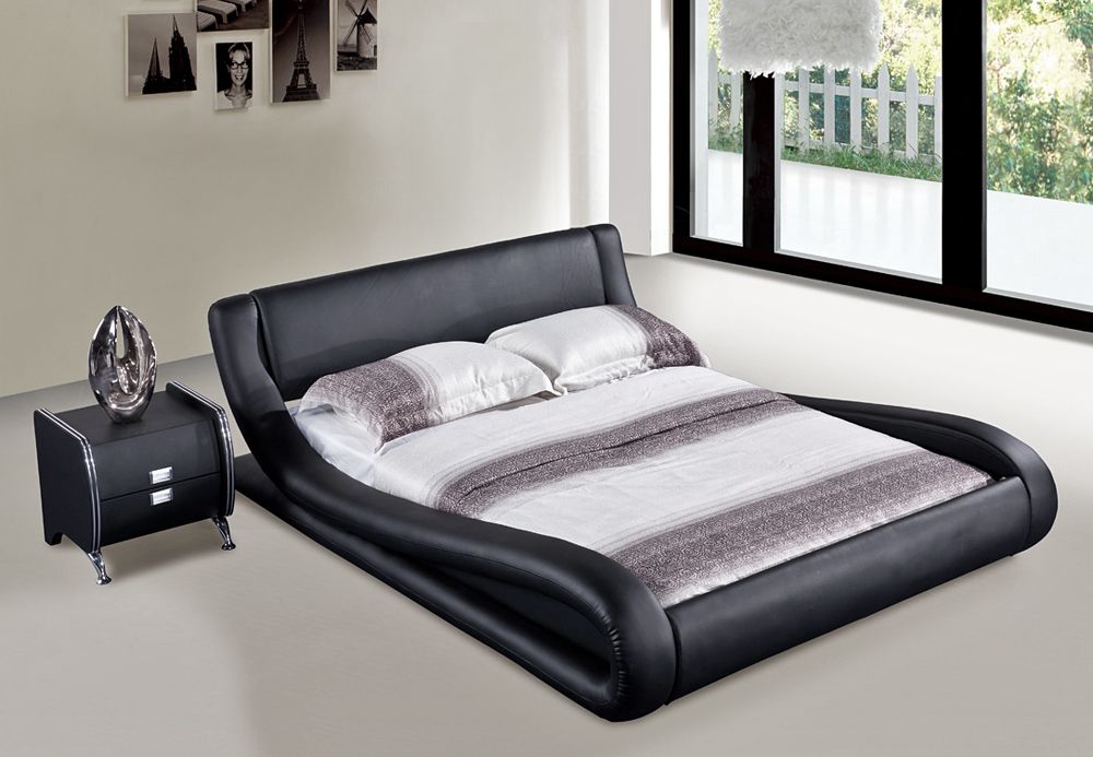 Oliver Black Leather Platform Bed