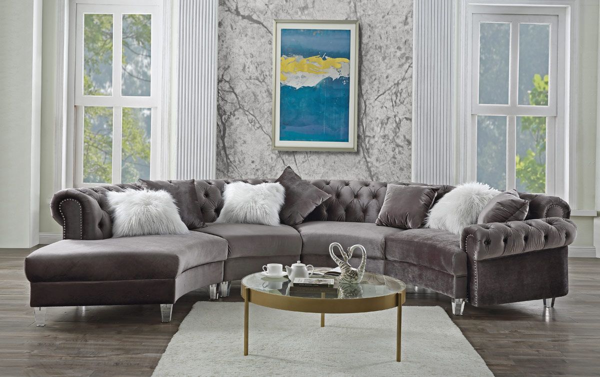 Ollon Circular Sectional Gray Velvet