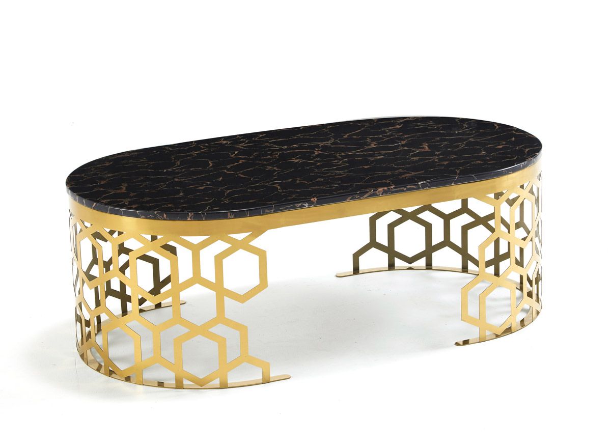 Opal Faux Marble Coffee Table Gold Finish