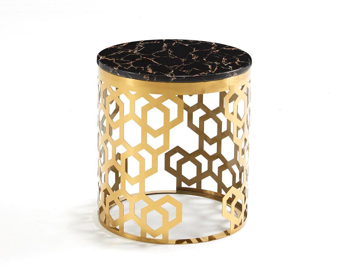 Opal Faux Marble End Table Gold Finish