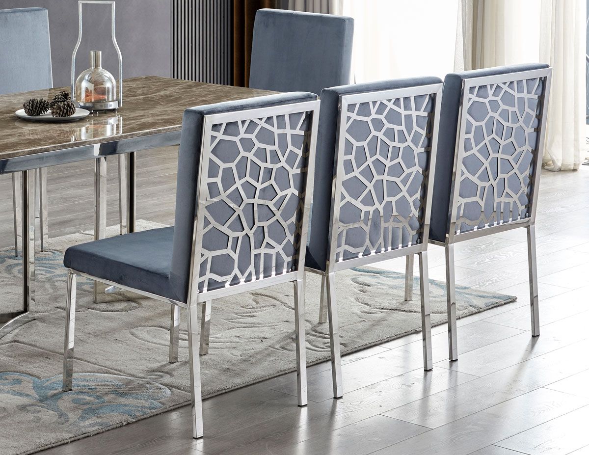 Opal Grey Velvet Dining Chair With Chrome Frame