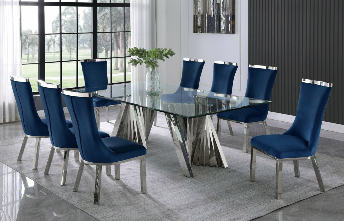 Orabelle Dining Table With Navy Velvet Chair