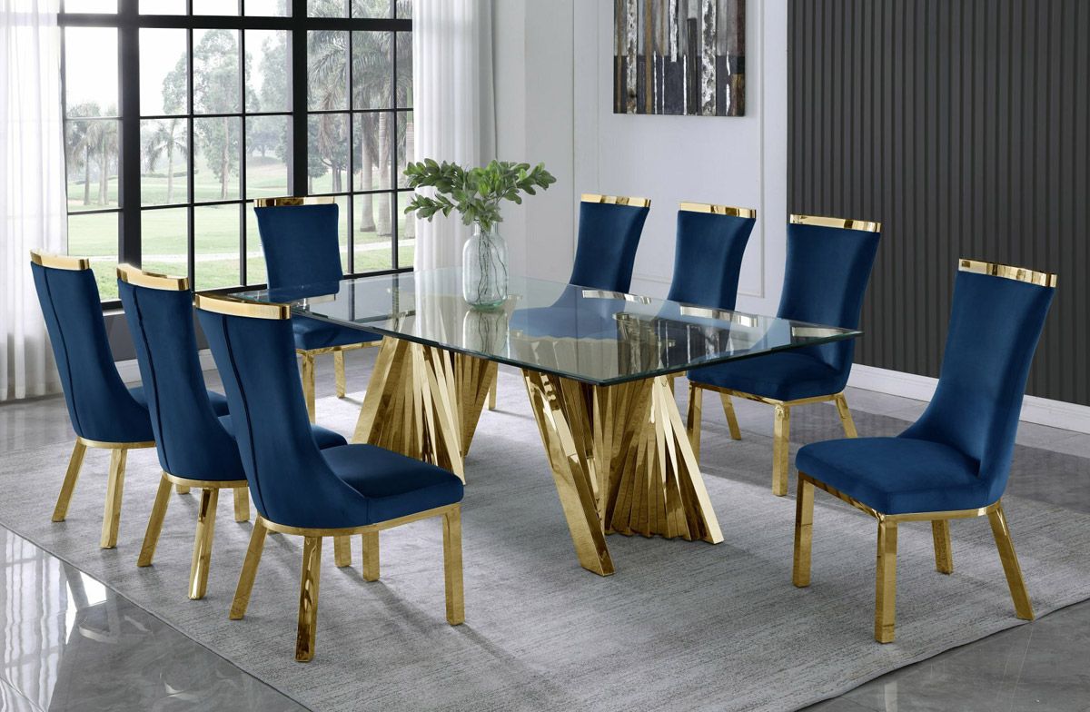 Orabelle Gold Finish Dining Table 9-Piece Set