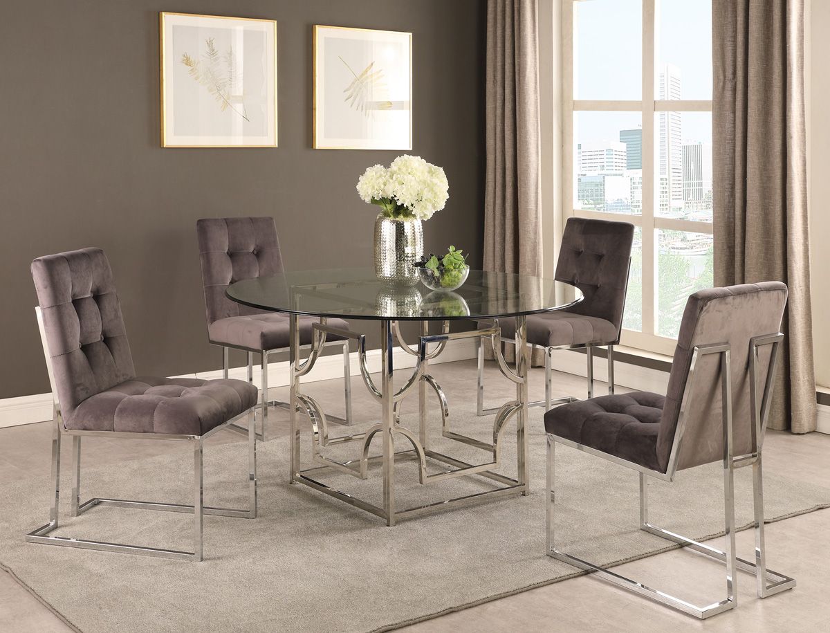 Orchid Modern Round Glass Dining Table Set