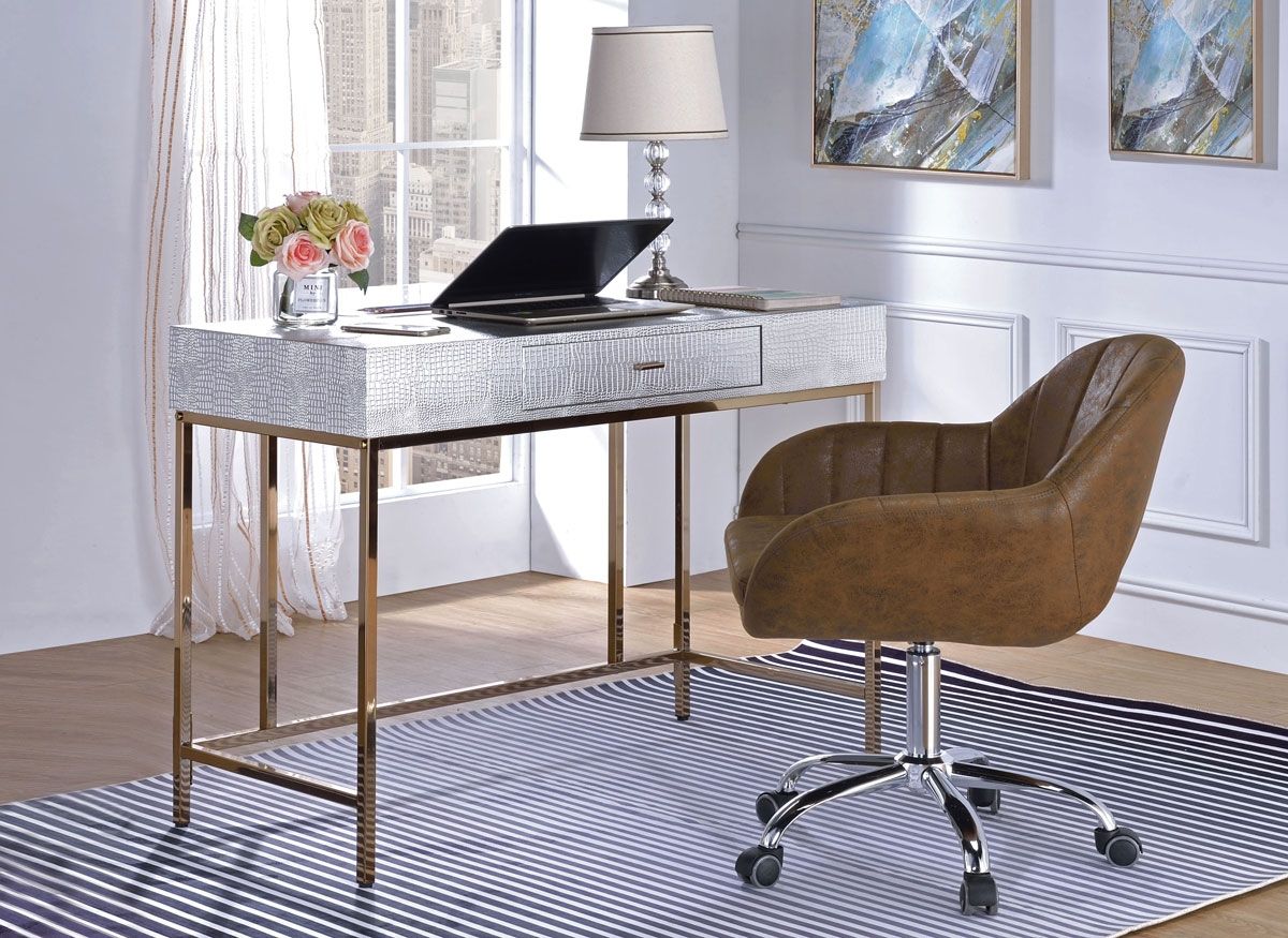 Orpha Silver Finish Modern Desk