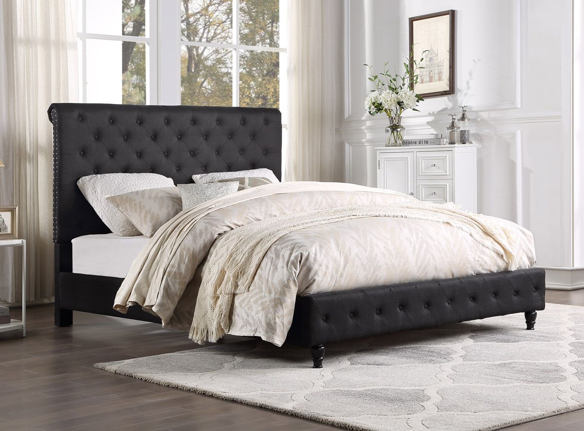 Orsen Tufted Black Linen Bed