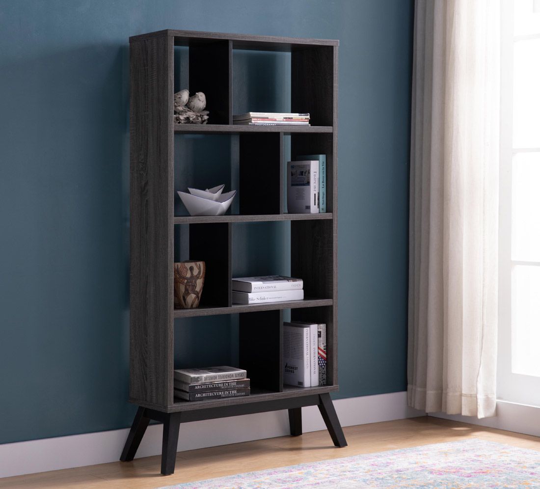 Oslo Rustic Grey Mid-Century Modern Bookcase