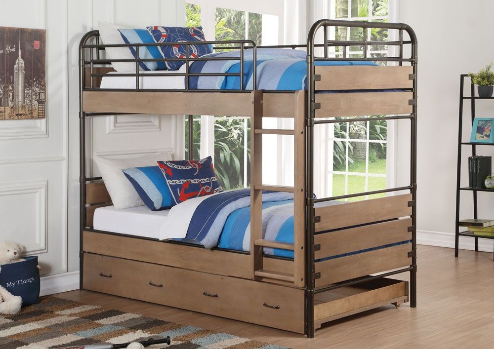 Owen Industrial Style Bunkbed With Trundle