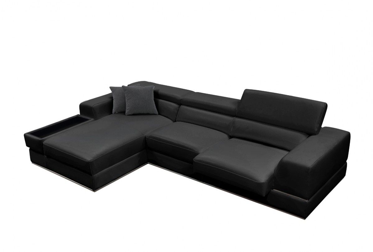 Oxana Black Leather Modern Sectional