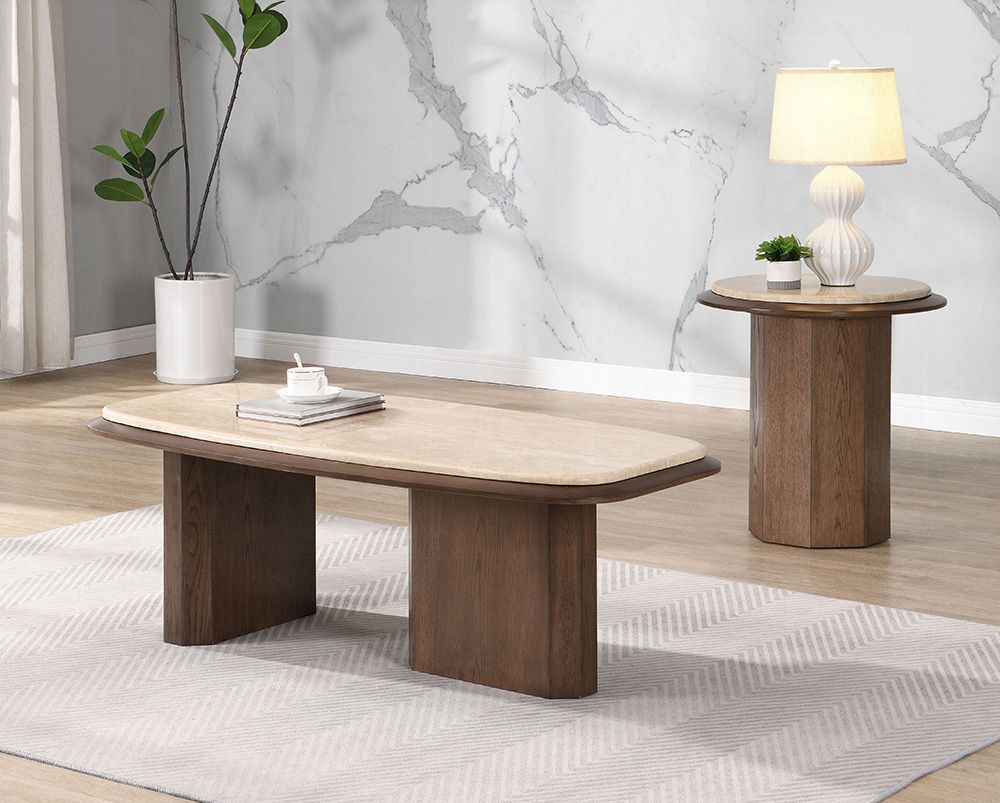 Paisley Travertine Top Coffee Table