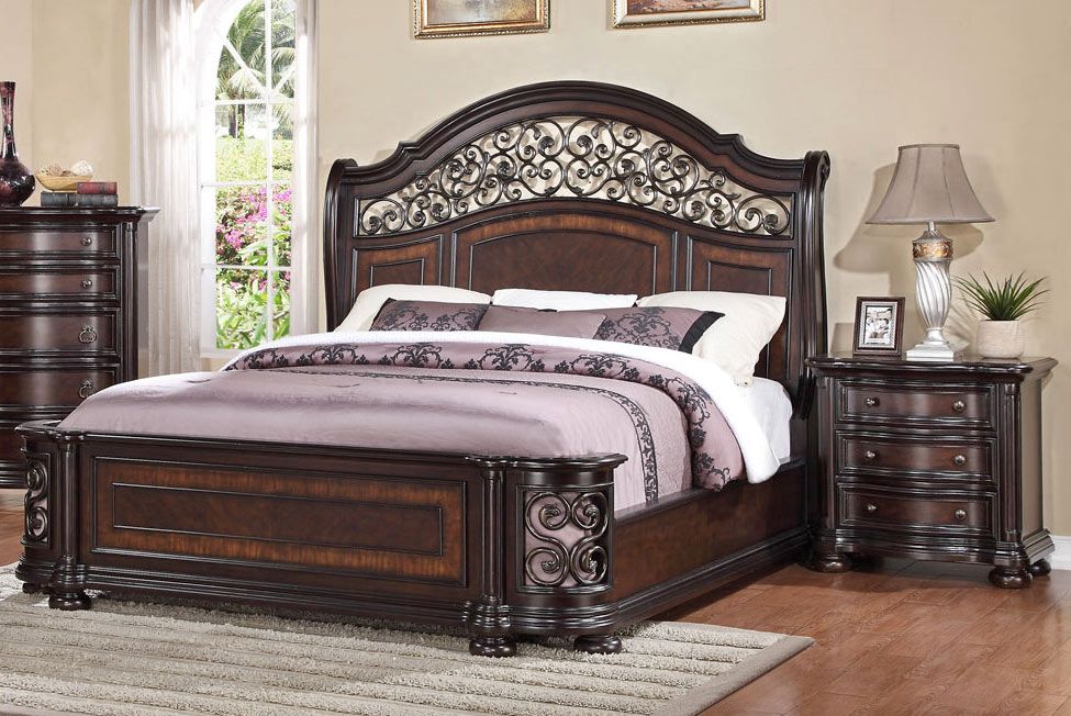 Palla Ornate Iron Design Bed With Night Stand