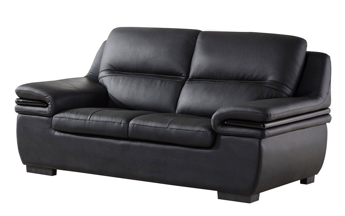 Panda Black Genuine Leather Loveseat