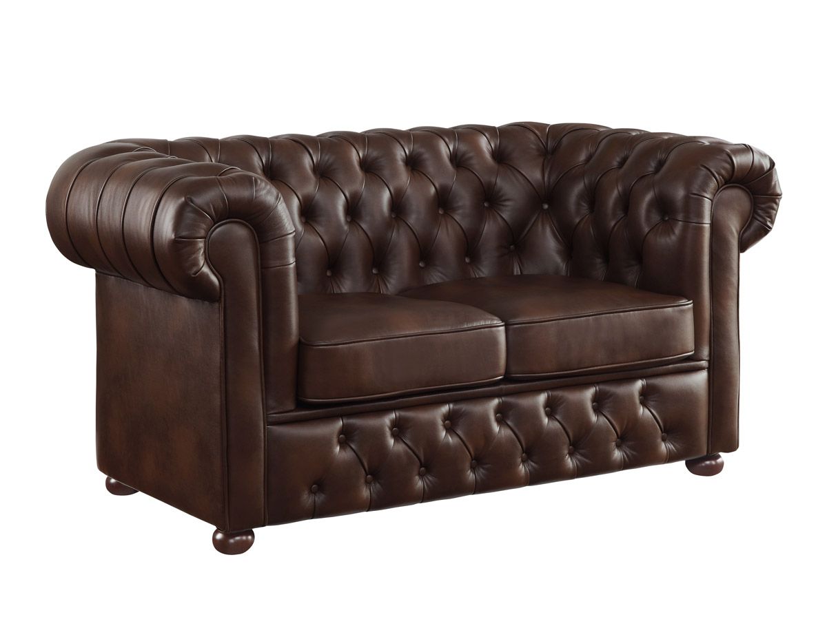 Paris Brown Leather Chesterfield Loveseat