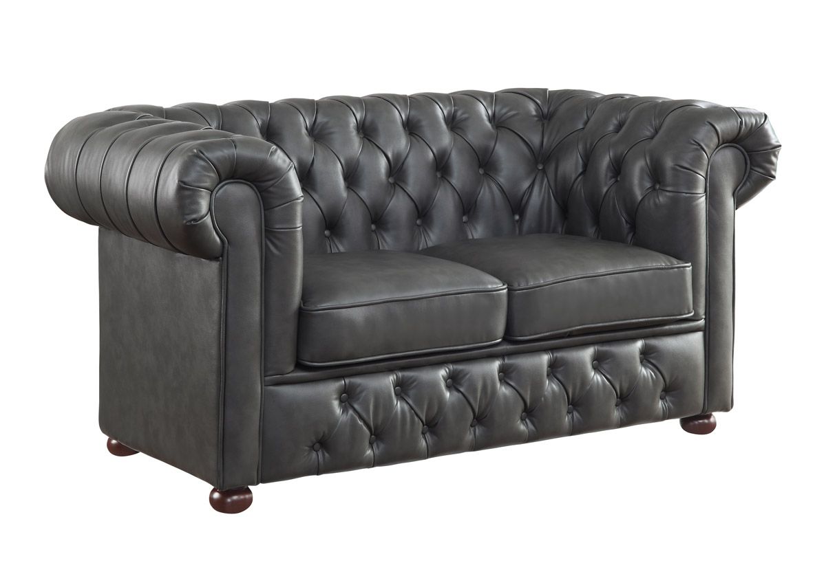 Paris Grey Leather Chesterfield Loveseat