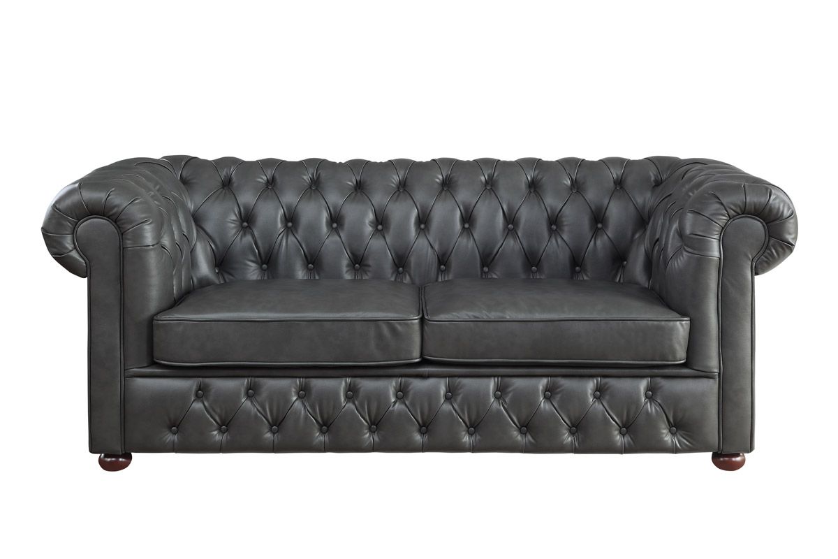 Paris Grey Leather Chesterfield Sofa