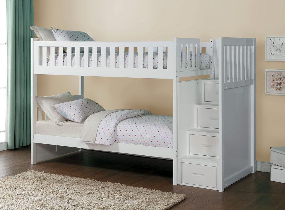 Pattin White Bunkbed With Stair Case
